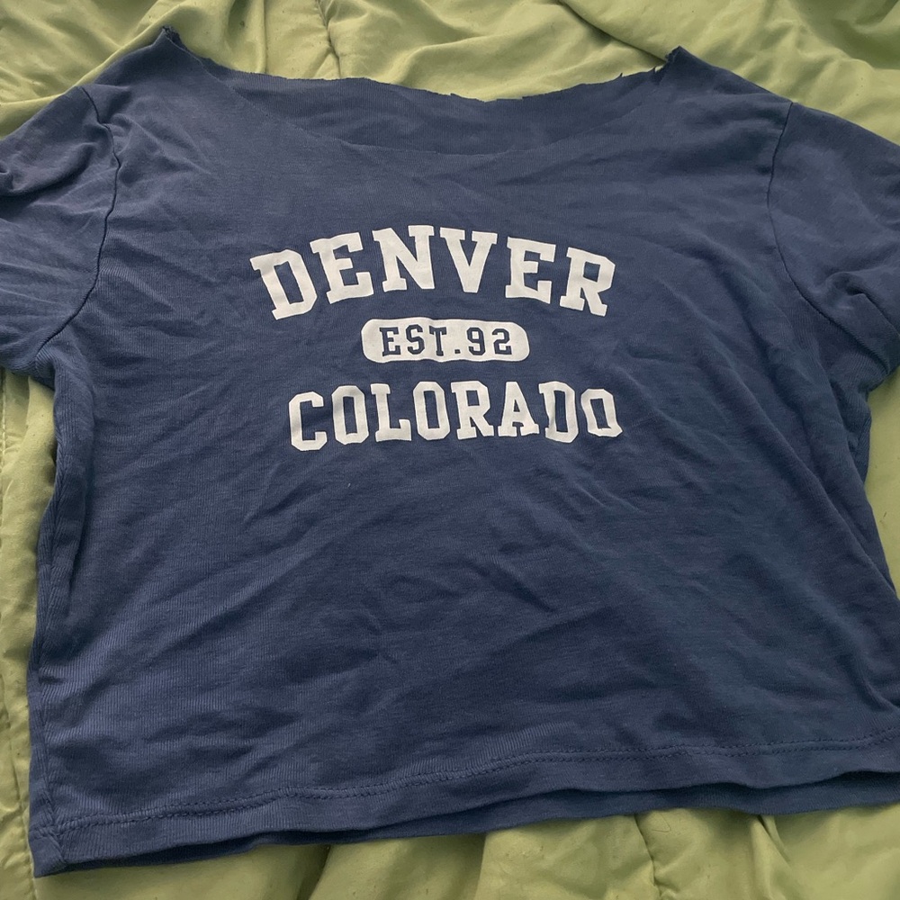 Blue Denver Colorado off shoulder T-Shirt